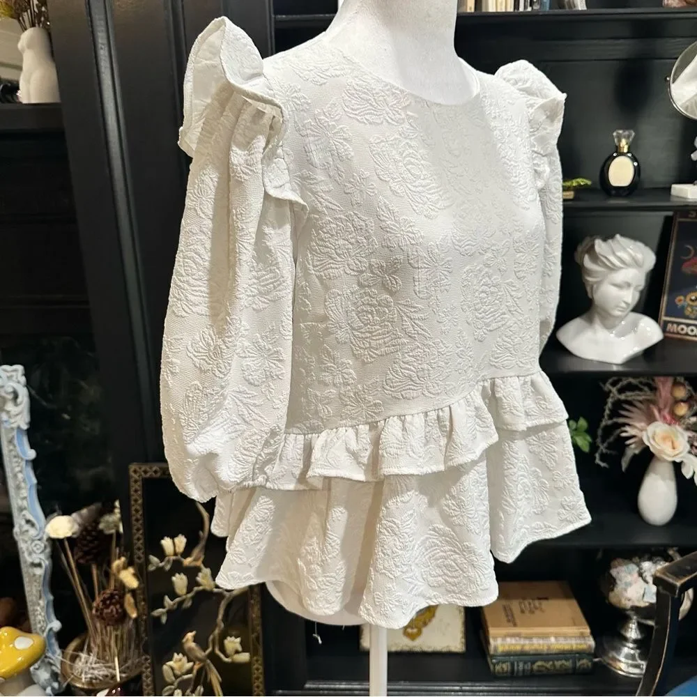 Anthropologies Free the Roses White Rose Tiered Blouse Size M